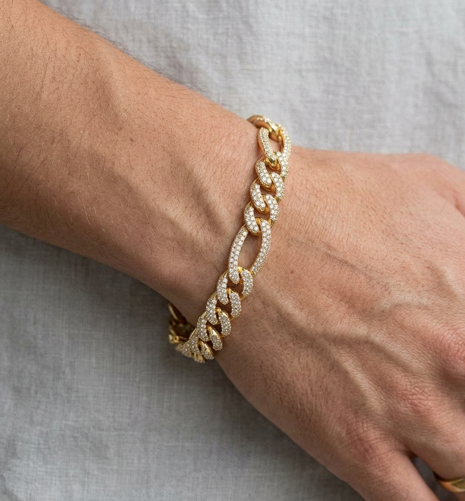 Big Daddy 12MM Hip Hop Iced Figaro Gold Bracelet