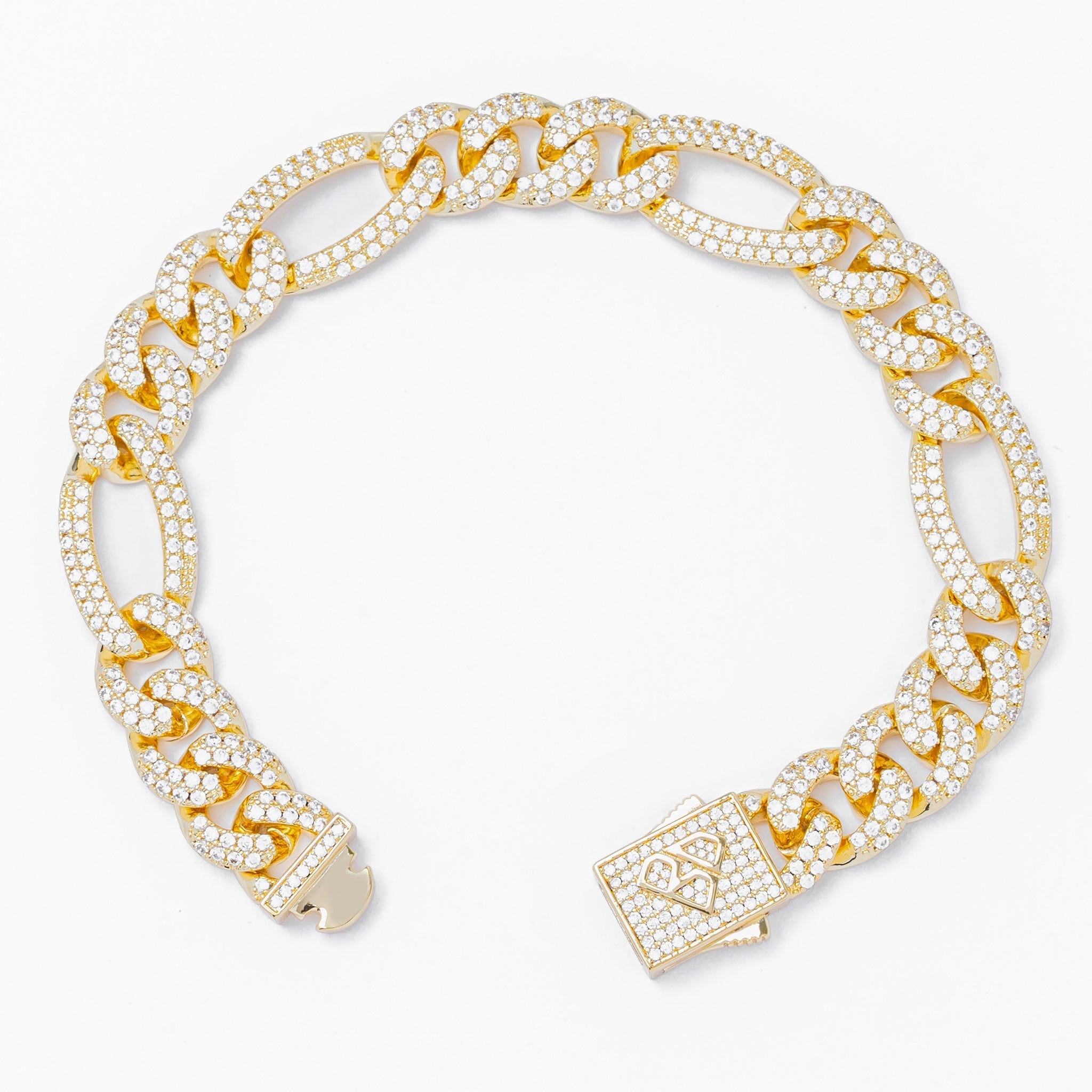 Big Daddy 12MM Hip Hop Iced Figaro Gold Bracelet
