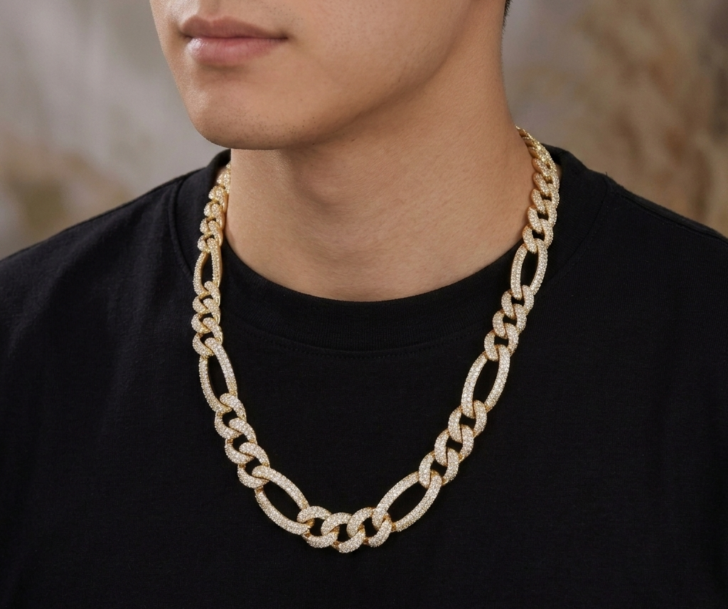 Big Daddy 12MM Iced Out Figaro Gold Chain