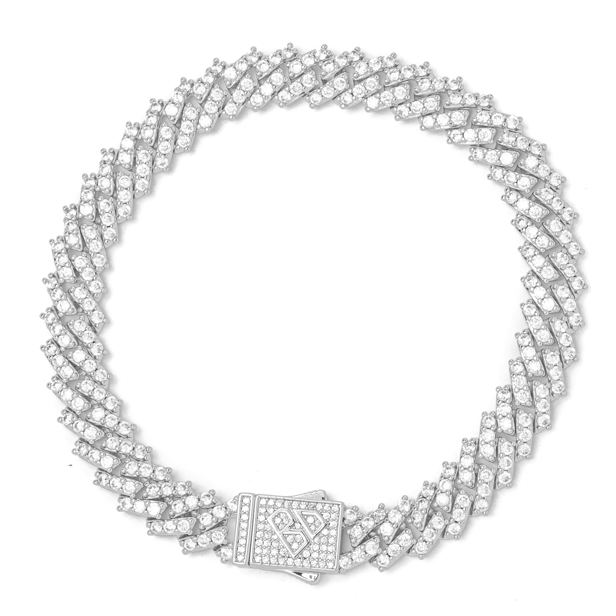Big Daddy 12MM Silver Iced Out Prong Cuban Bracelet - Bracelet