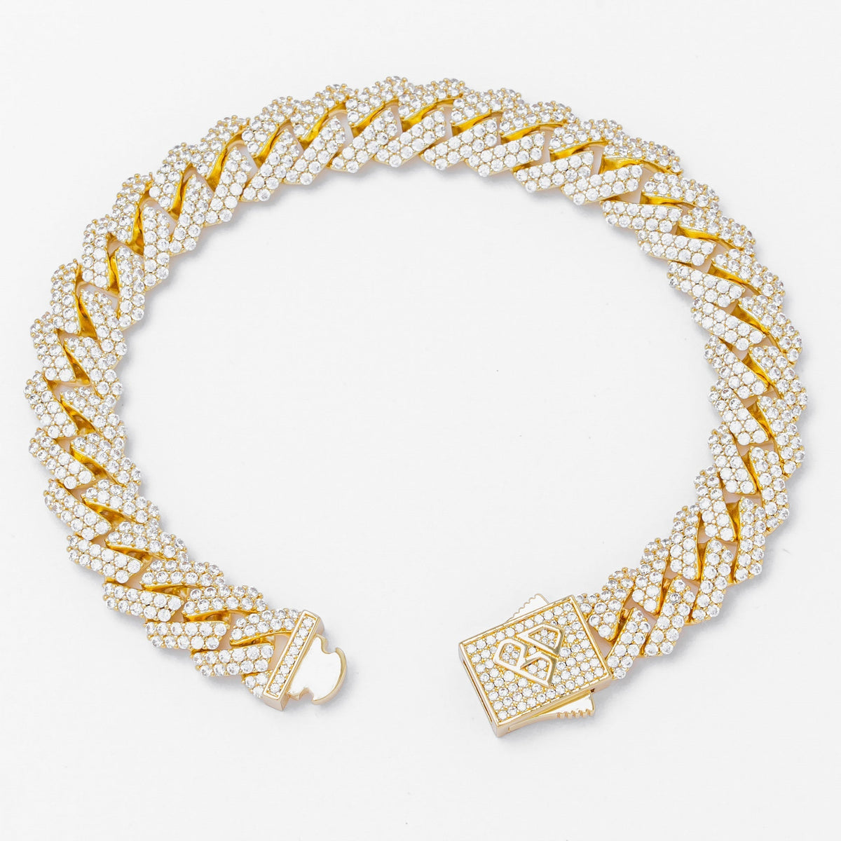 Big Daddy Cuban bracelet angled view showing diamond-covered links and clasp detail