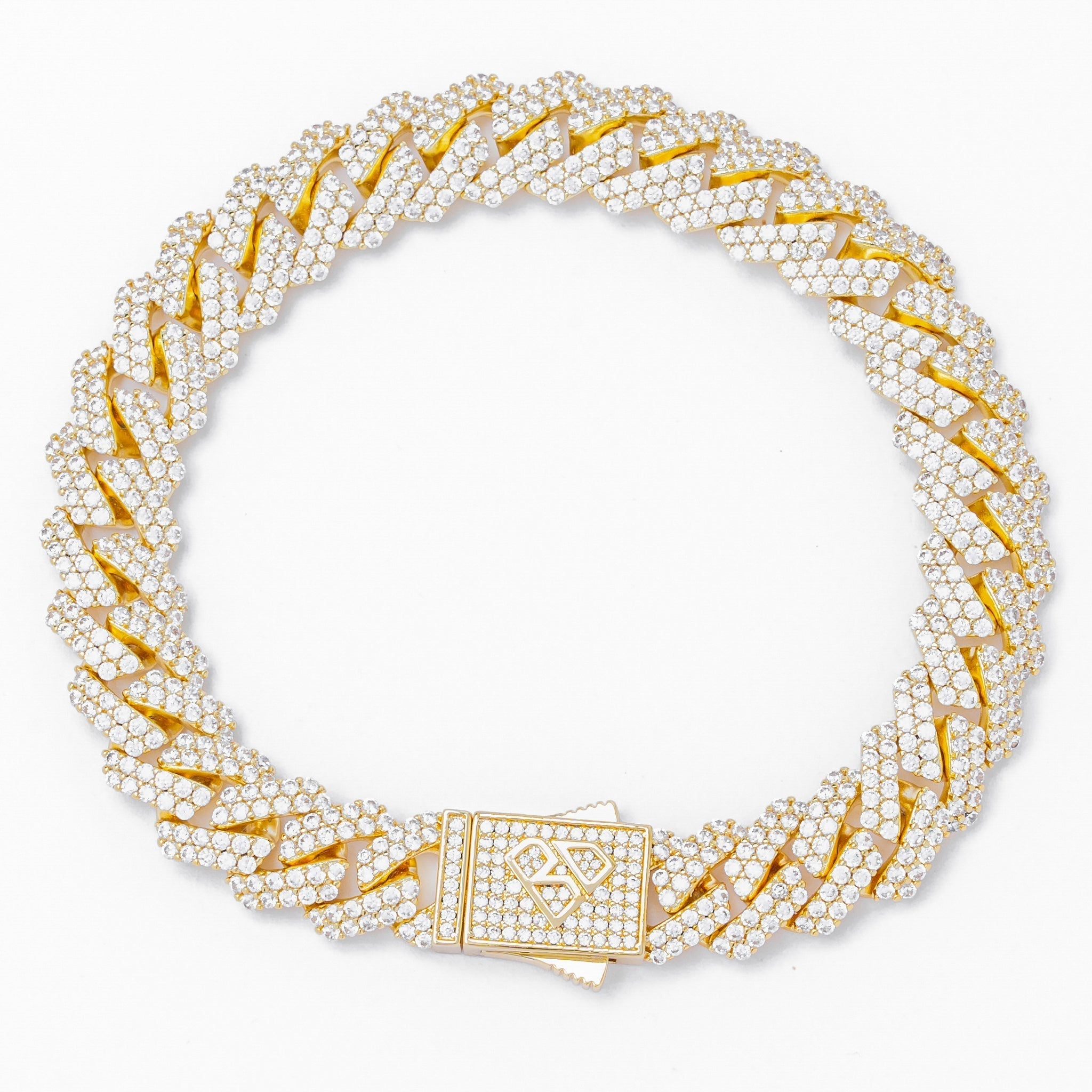 Big Daddy 12MM Straight Edge Cuban Diamond Gold Bracelet - Bracelet
