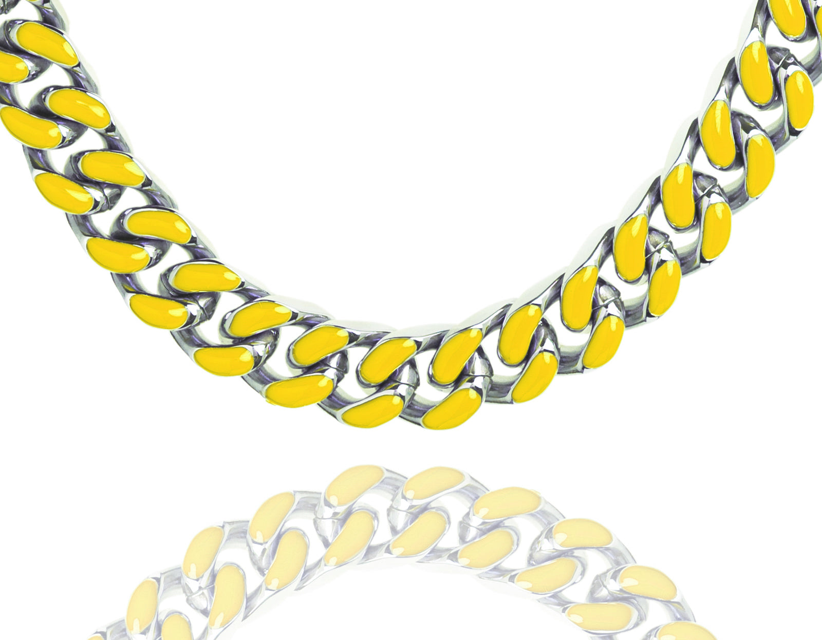 Big Daddy 13MM enamel yellow and steel Cuban link chain necklace