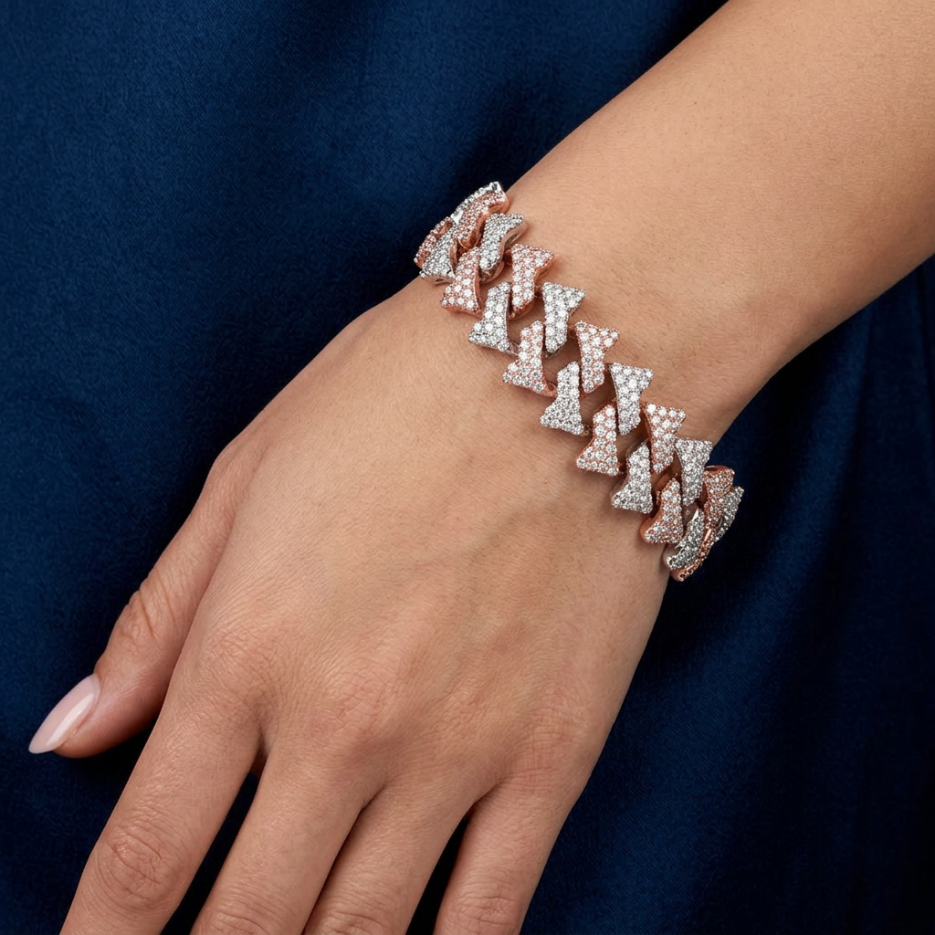 Big Daddy 18MM Solid Two-Tone Spiked Iced Out Diamond Bracelet