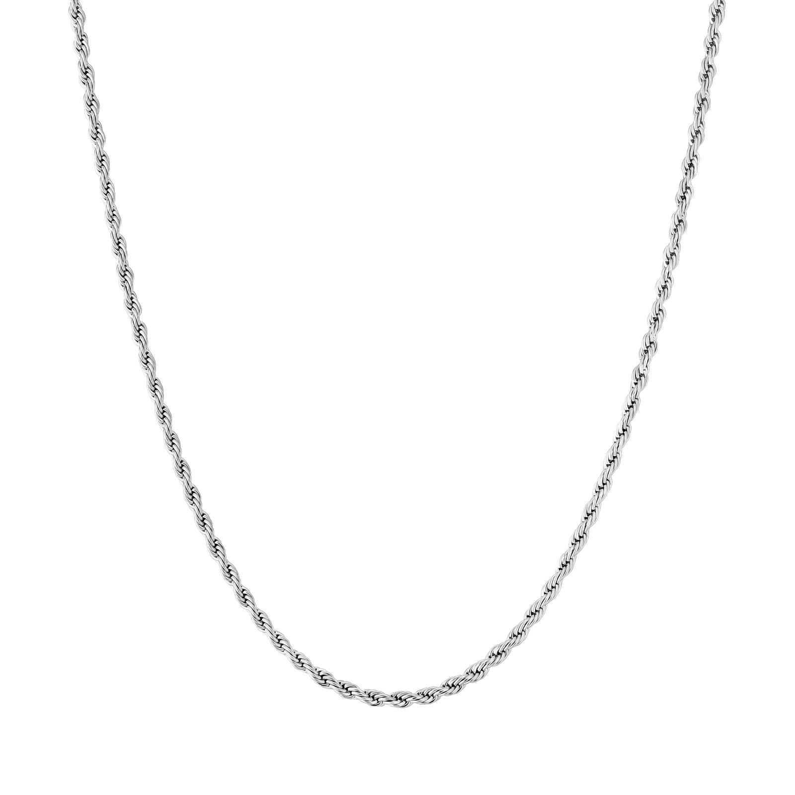 Silver stainless steel 2.5mm rope chain necklace with twisted link design