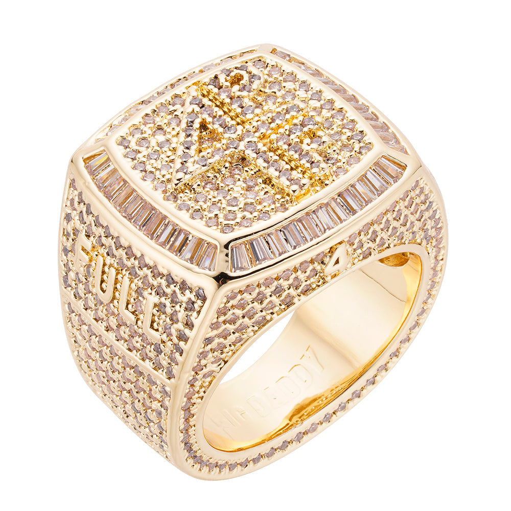 Big Daddy 4 Pockets Full baguette iced out ring with cubic zirconia stones and gold-tone finish