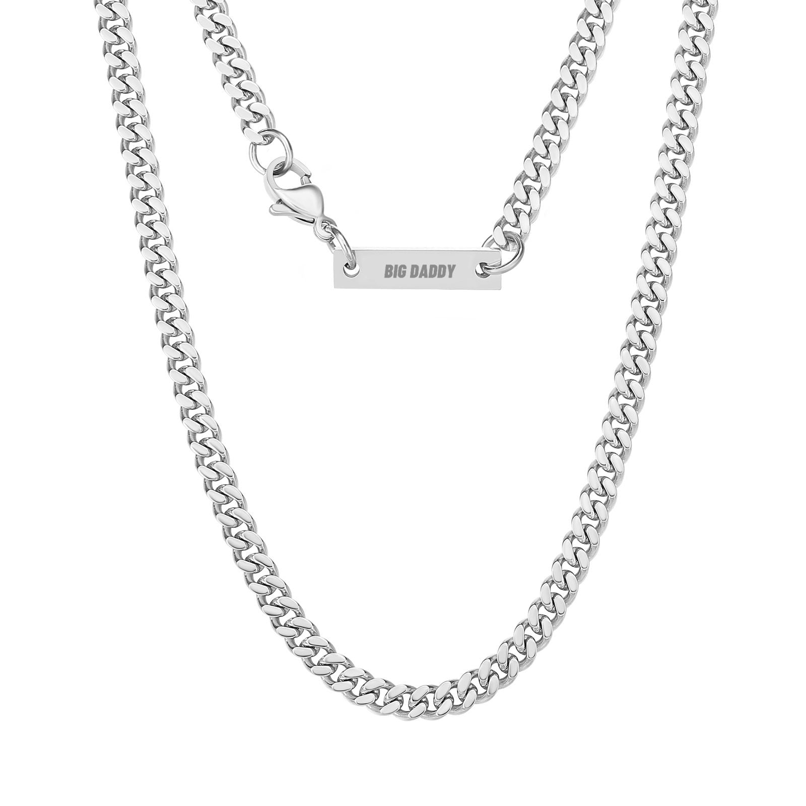 Big Daddy 5mm Cuban silver chain with lobster clasp and engraved nameplate
