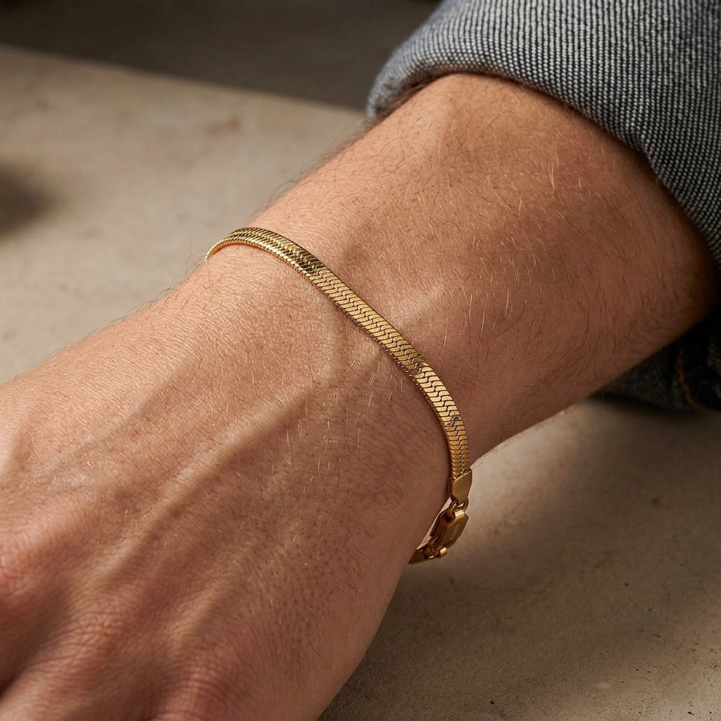 Big Daddy 5MM Gold Flat Herringbone Bracelet
