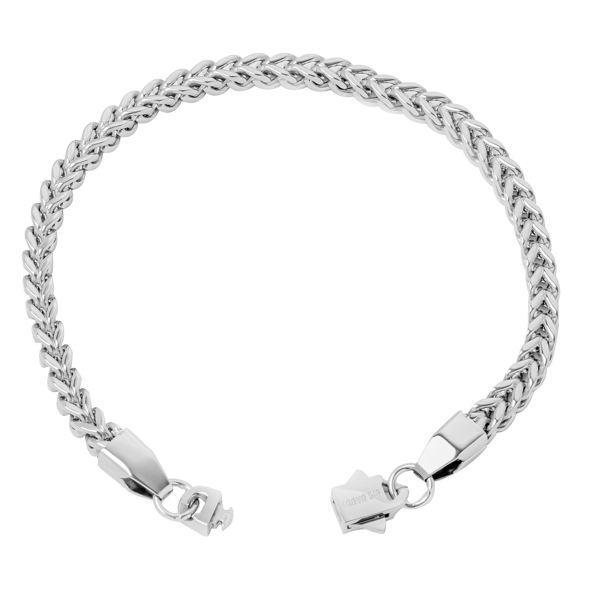5MM silver Cuban link bracelet shown at angle with clasp detail