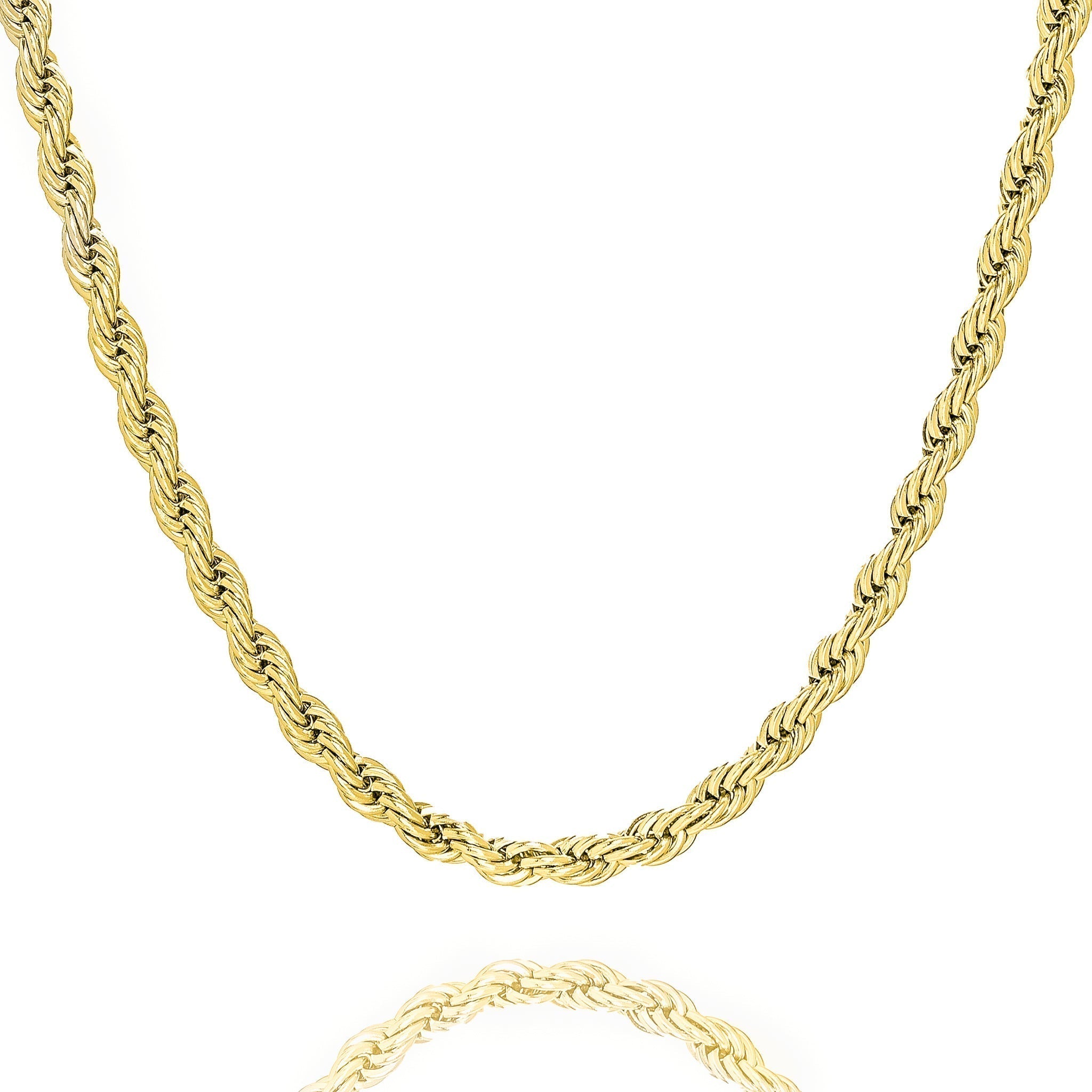 Gold 6mm rope chain necklace with twisted link pattern throughout