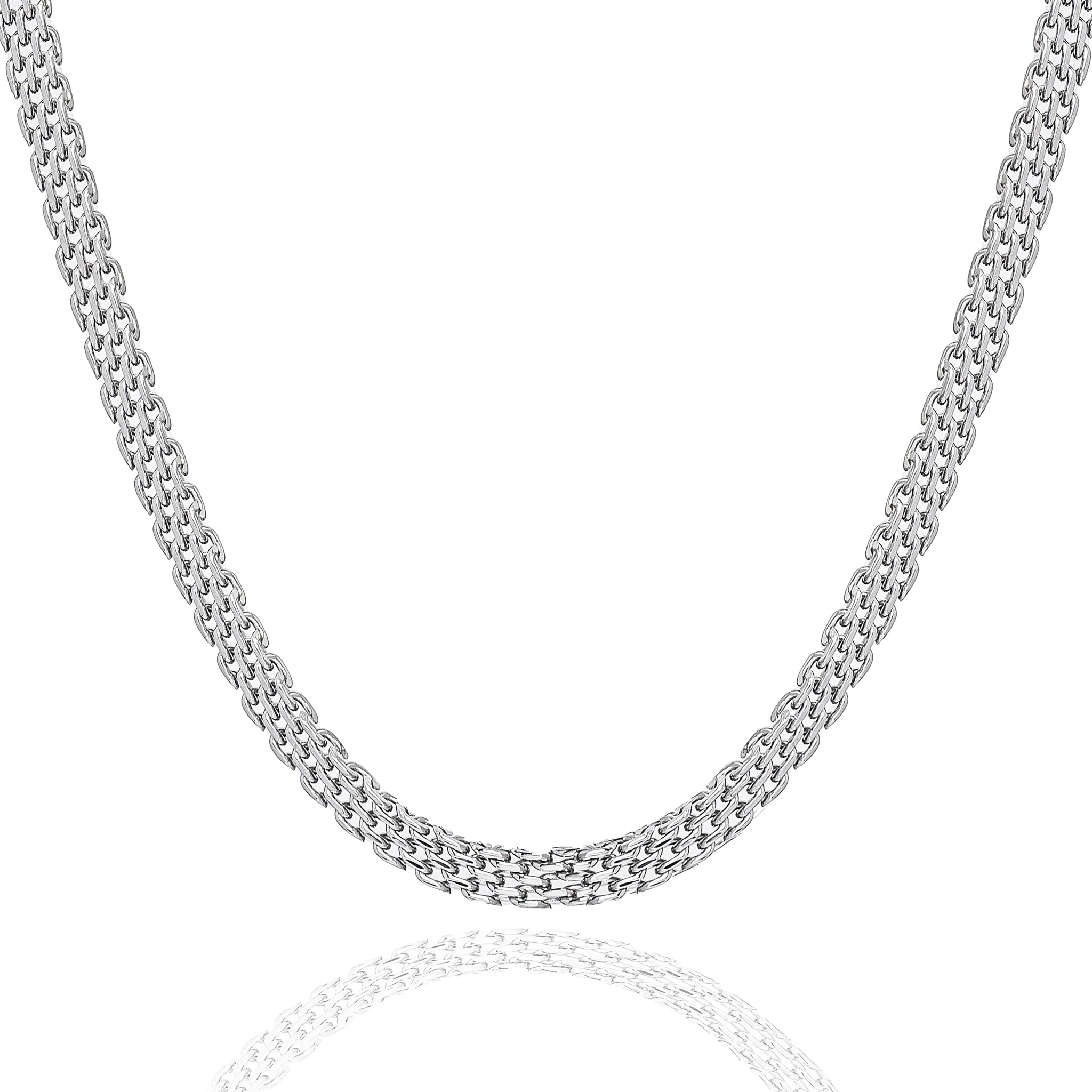 6MM silver flat herringbone chain necklace displayed against white background
