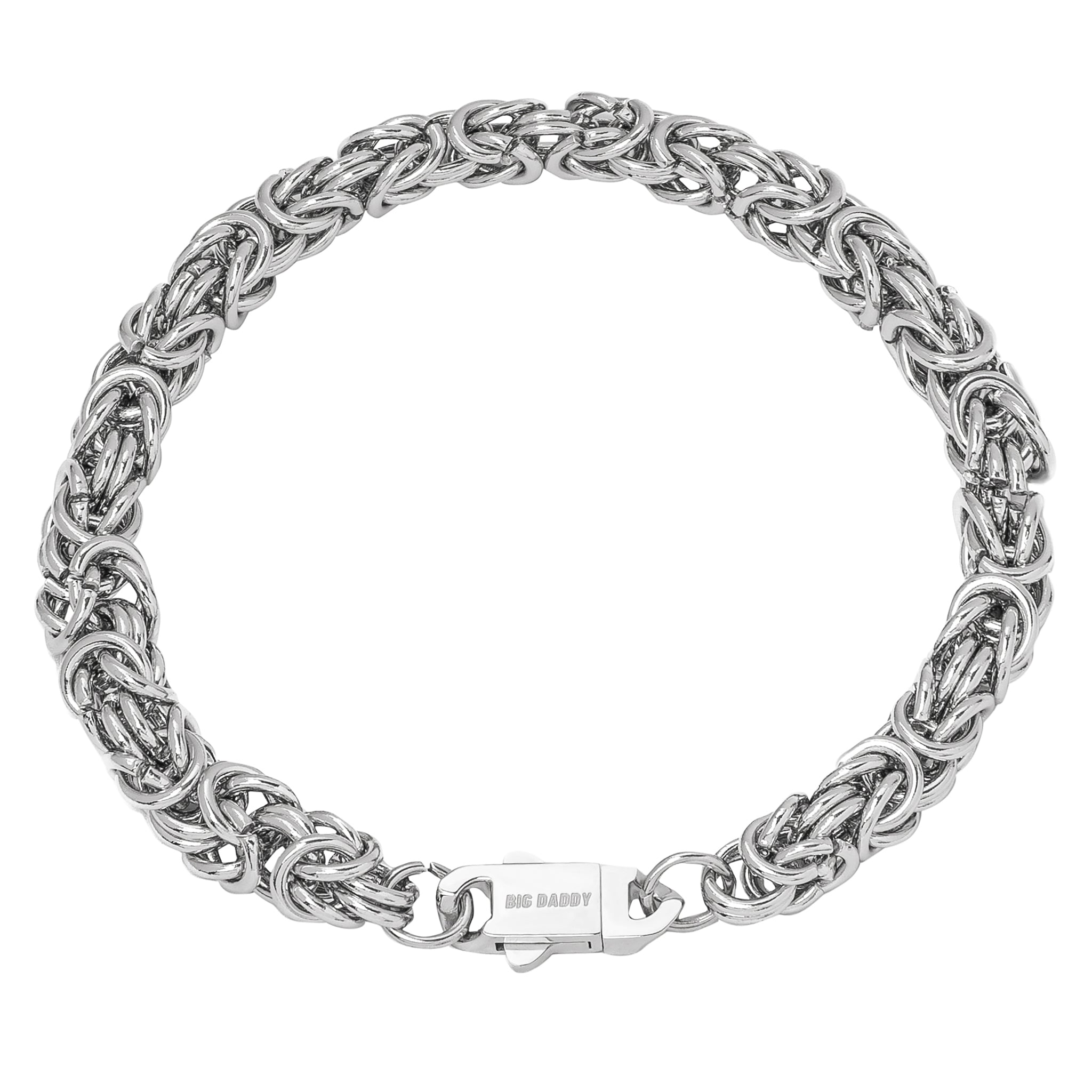 8MM Byzantine link silver steel bracelet with intricate woven chain design