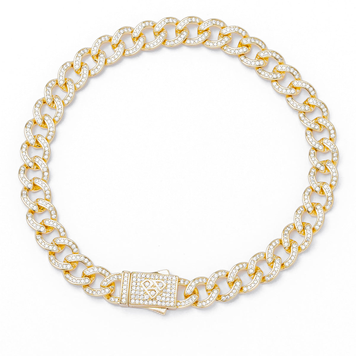 8mm iced curb Cuban link gold bracelet with diamond-cut clasp