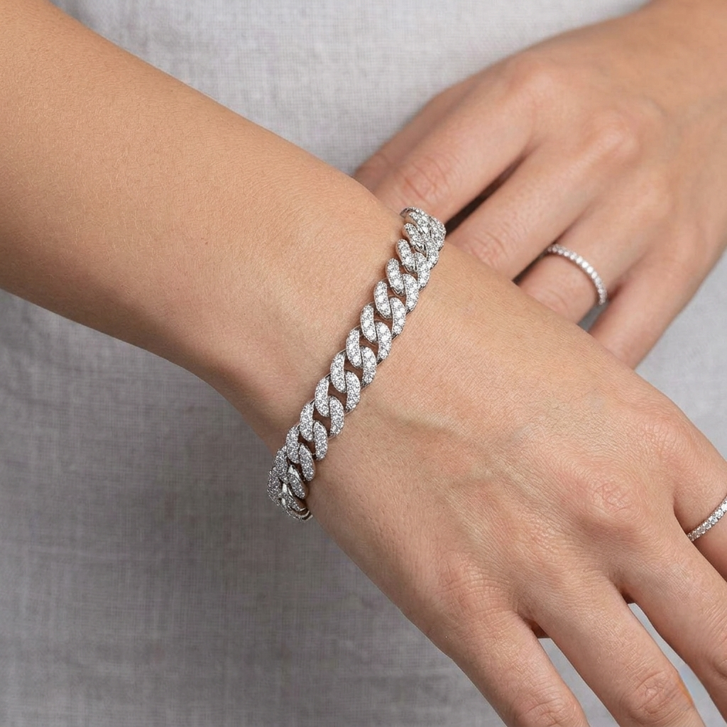 Big Daddy 8MM Iced Out Silver Cuban Link Bracelet