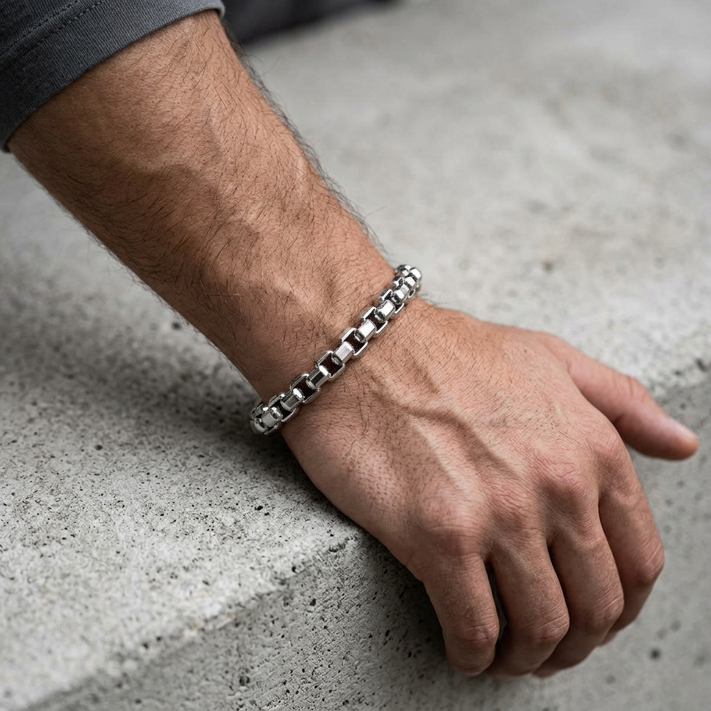 Big Daddy 8MM Silver Steel Franco Box Chain Bracelet