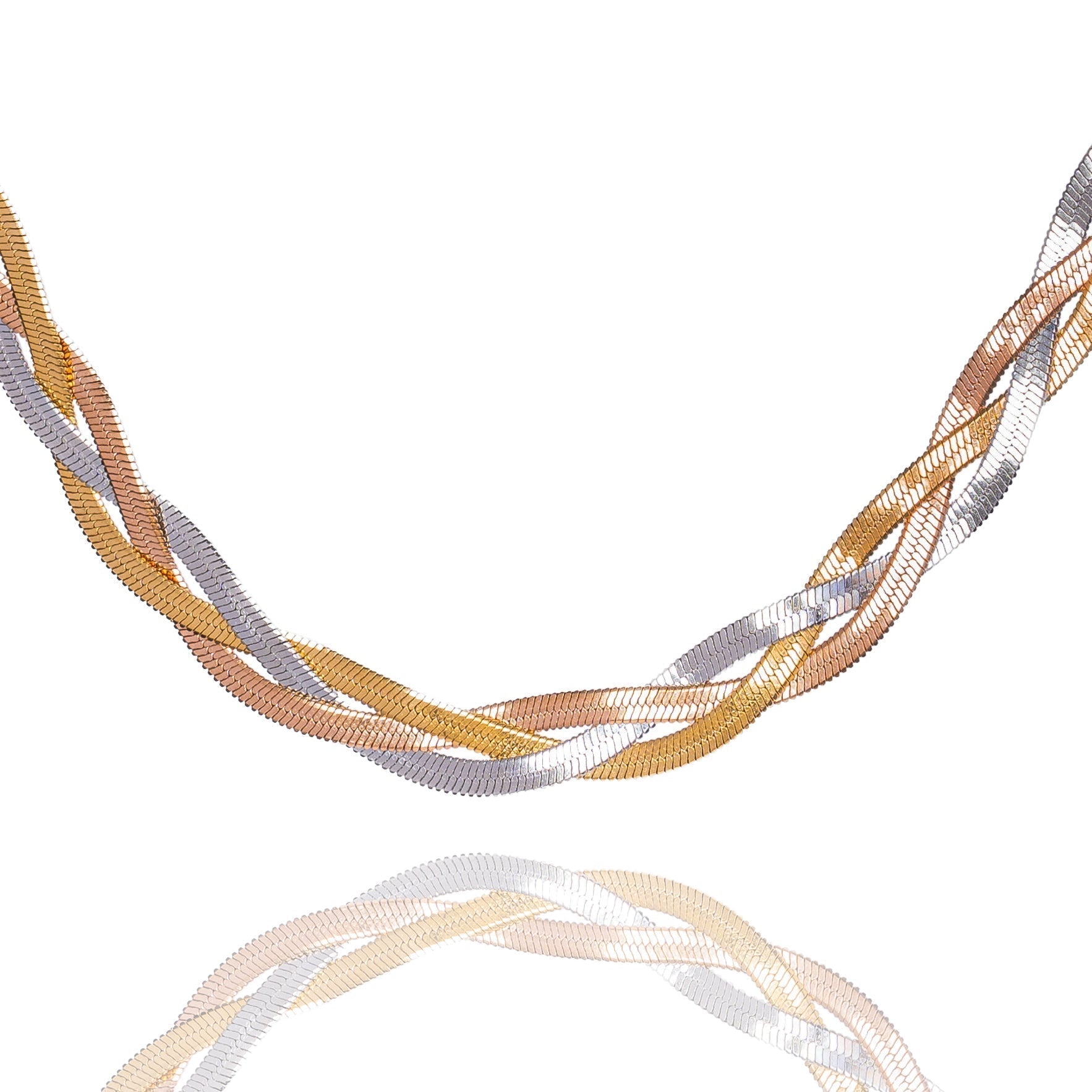 8MM two-tone gold and silver flat herringbone chain displayed flat