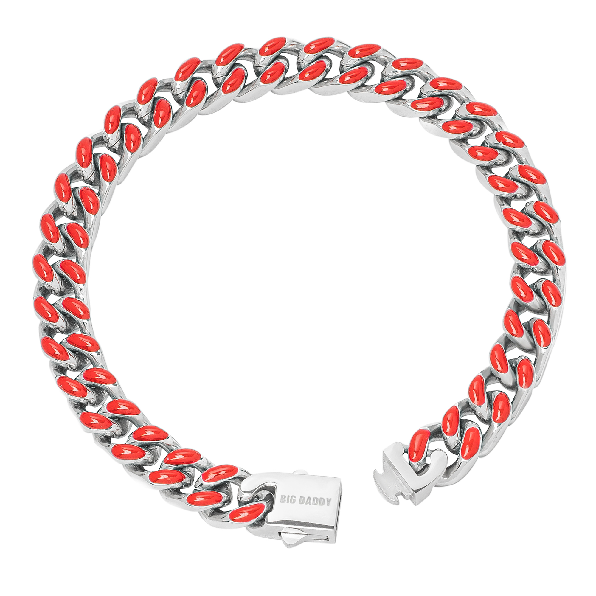 Big Daddy 9MM red enamel Cuban bracelet side view showing clasp