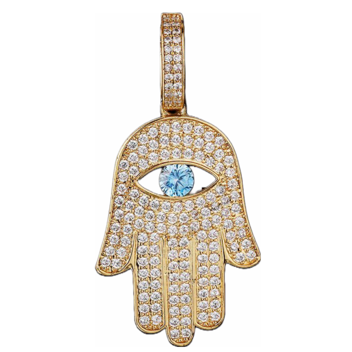 Big Daddy Iced Out Hamsa Hand Pendant Necklace - Pendant