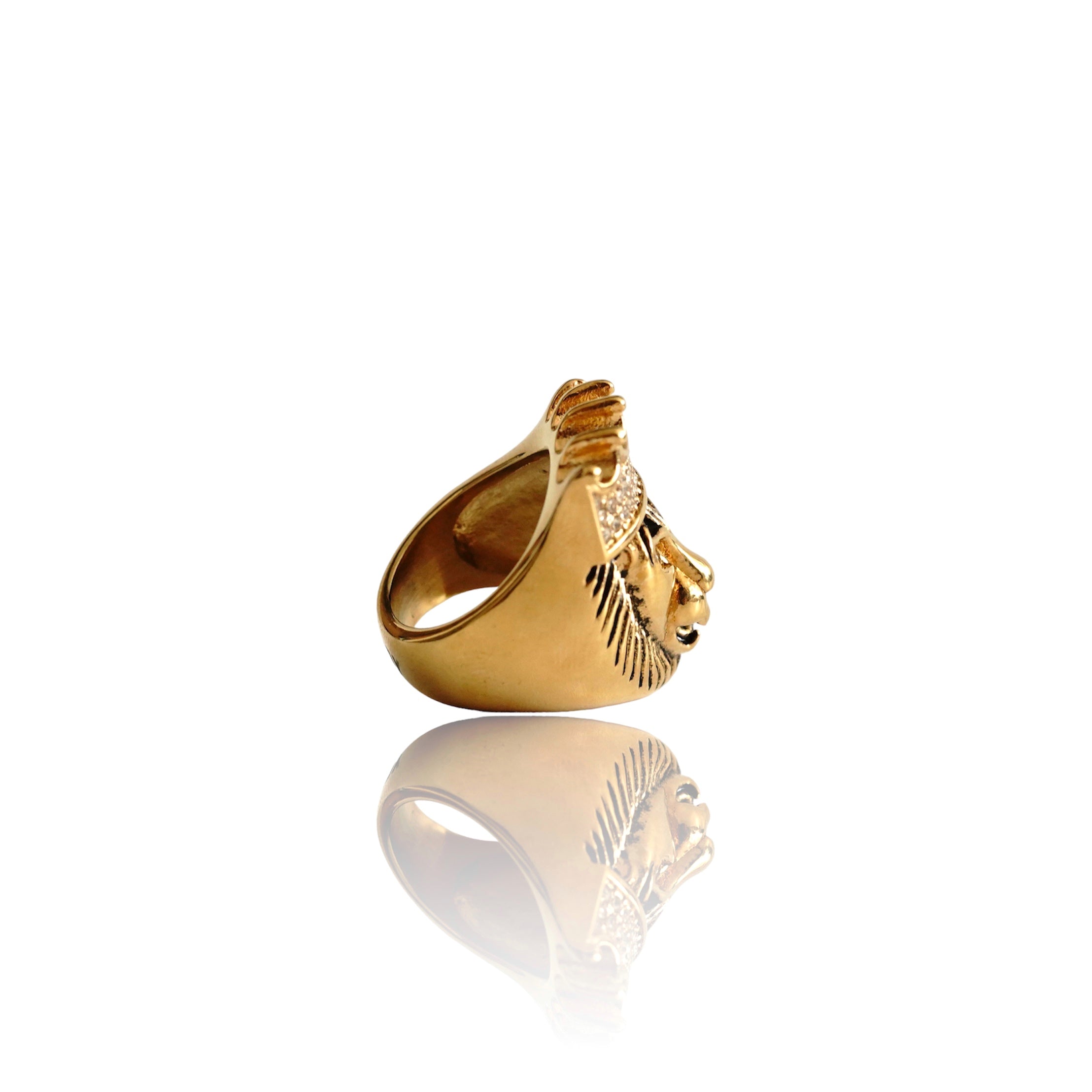 Big Daddy Lionhead Pave Crown Gold Ring - Ring