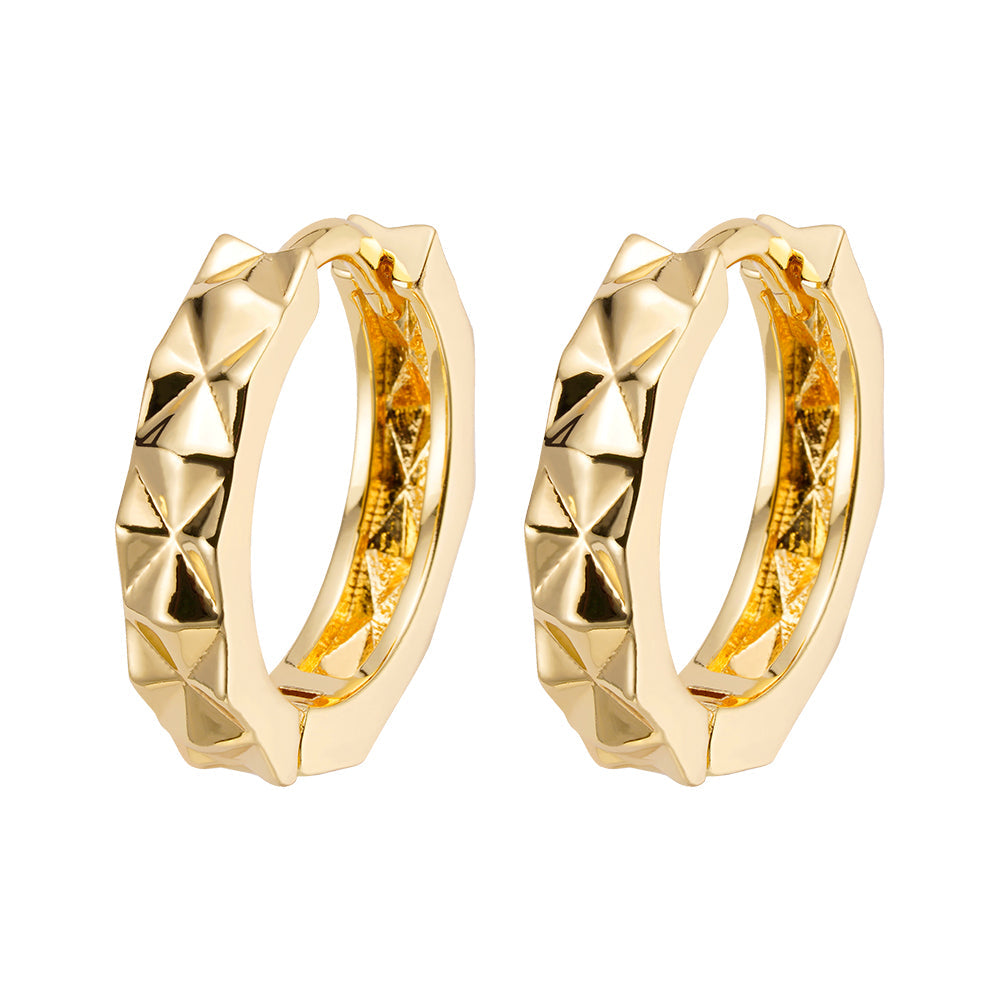 Big Daddy Loop Gold Earring pair with geometric quilted texture and gold finish