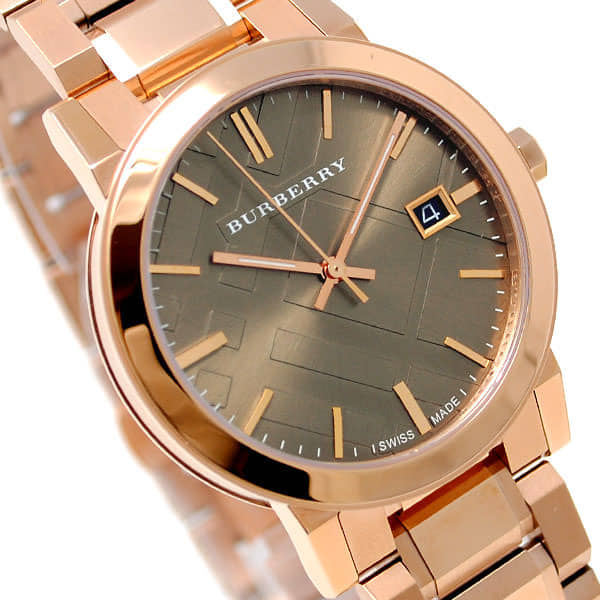 Burberry The City Check Stamped Sunray Brown Dial Rose Gold Stainless Steel Unisex BU9005