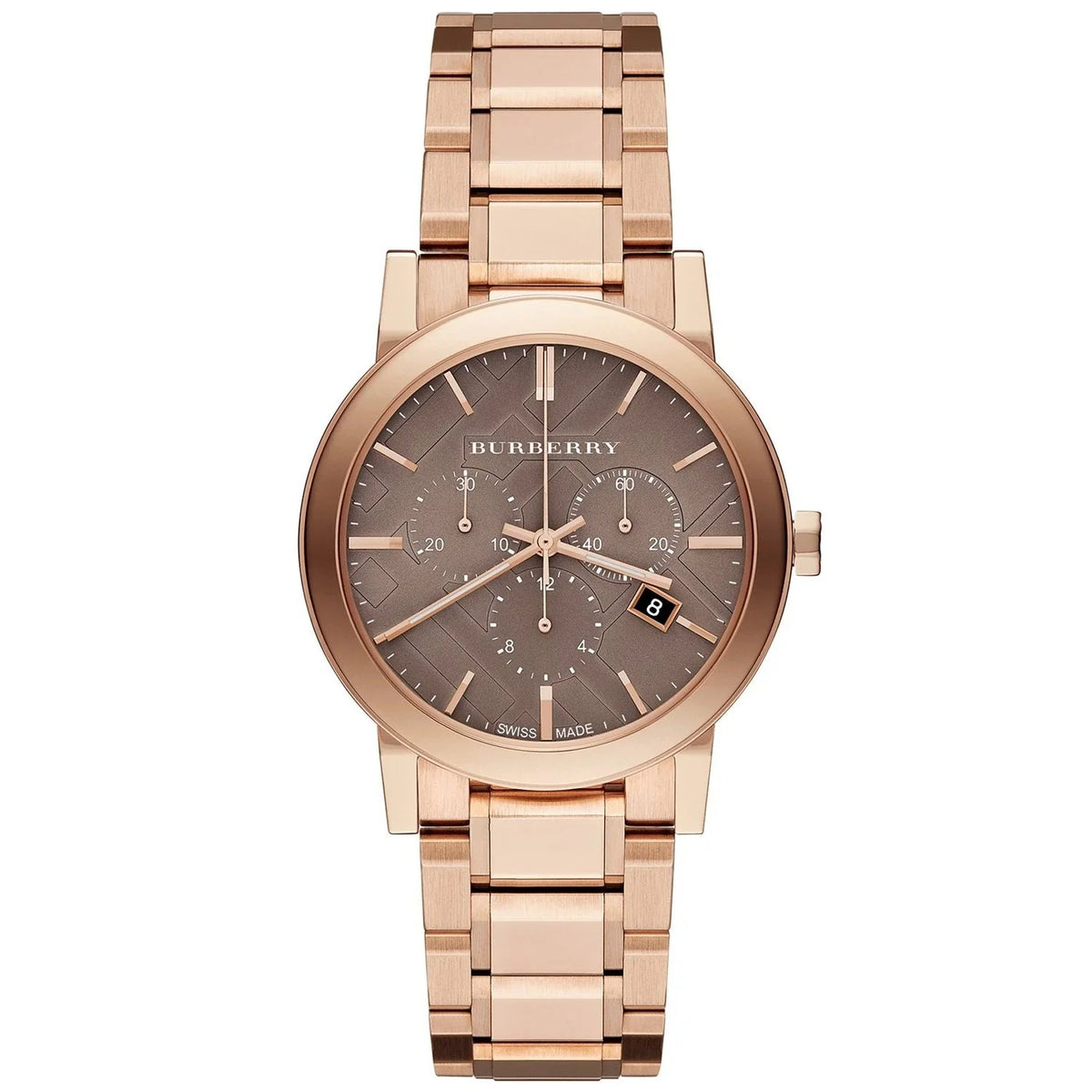 Burberry The City rose gold chronograph watch with grey dial and polished bezel