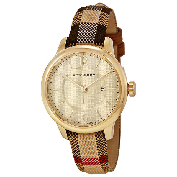 Burberry Honey Check Stamped Dial Honey Check Fabric-Coated Leather Ladies Watch BU10104 - BigDaddy Watches