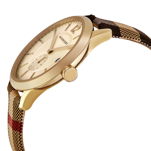 Burberry Honey Dial Honey Check Fabric-Coated Leather Unisex Watch BU10001 - BigDaddy Watches #2