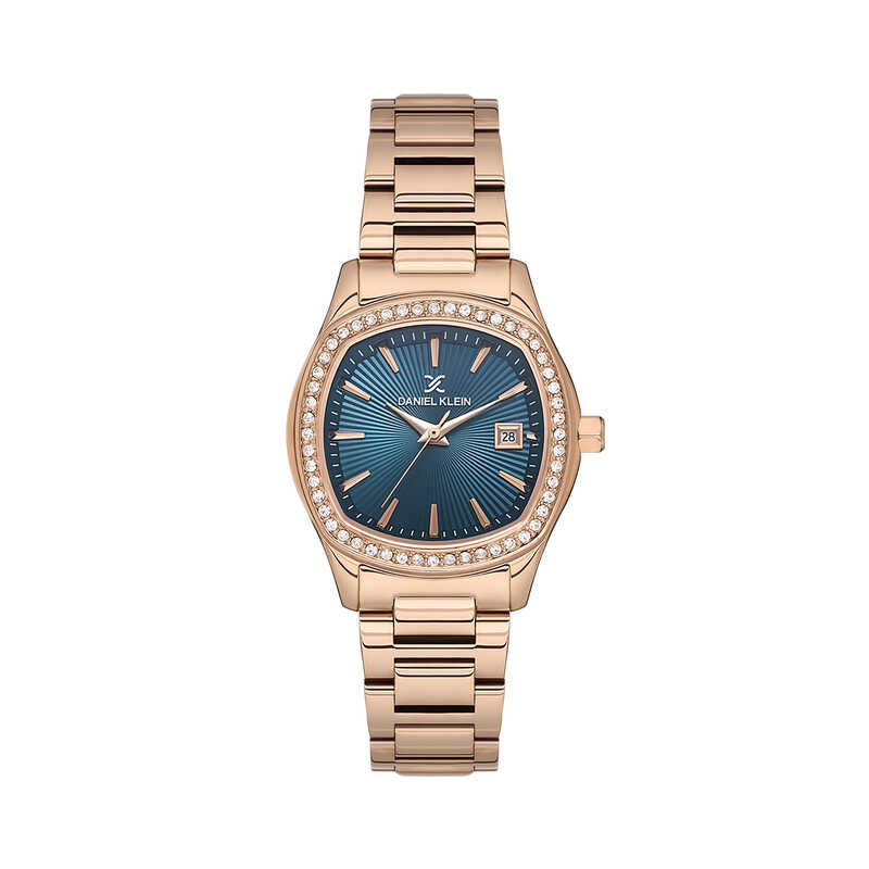 Daniel Klein DK.1.13866-5 premium watch with navy dial and rose gold bracelet, front view