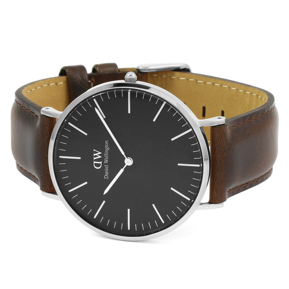 Daniel Wellington Bristol 40mm Black Dial Brown Genuine Leather Men's Watch - DW00100131