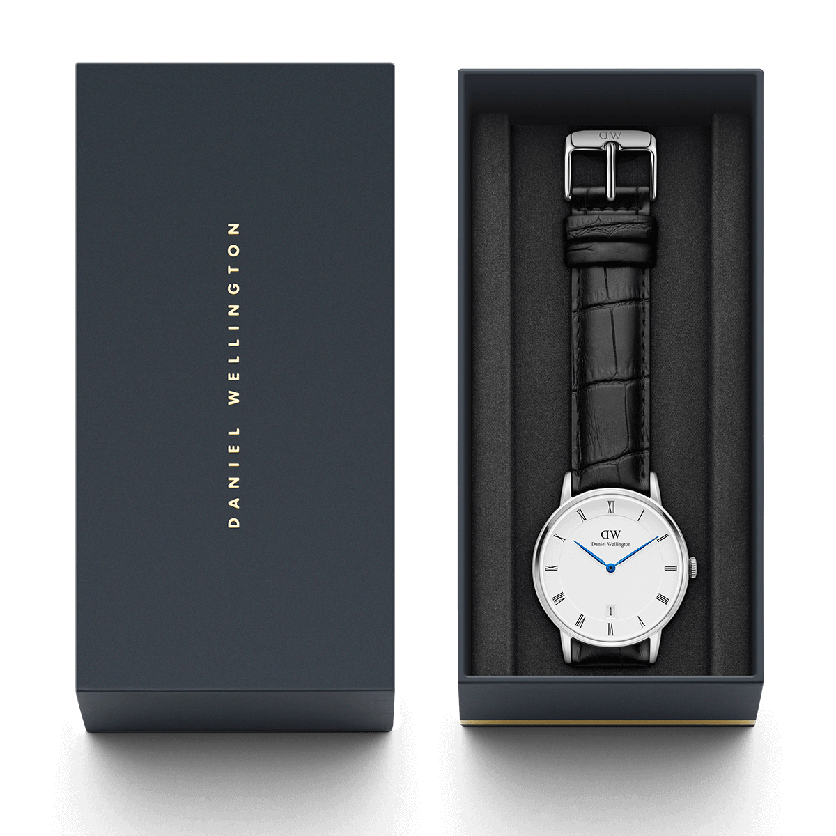 Daniel Wellington Dapper Reading watch in branded box with owner's guide and black strap