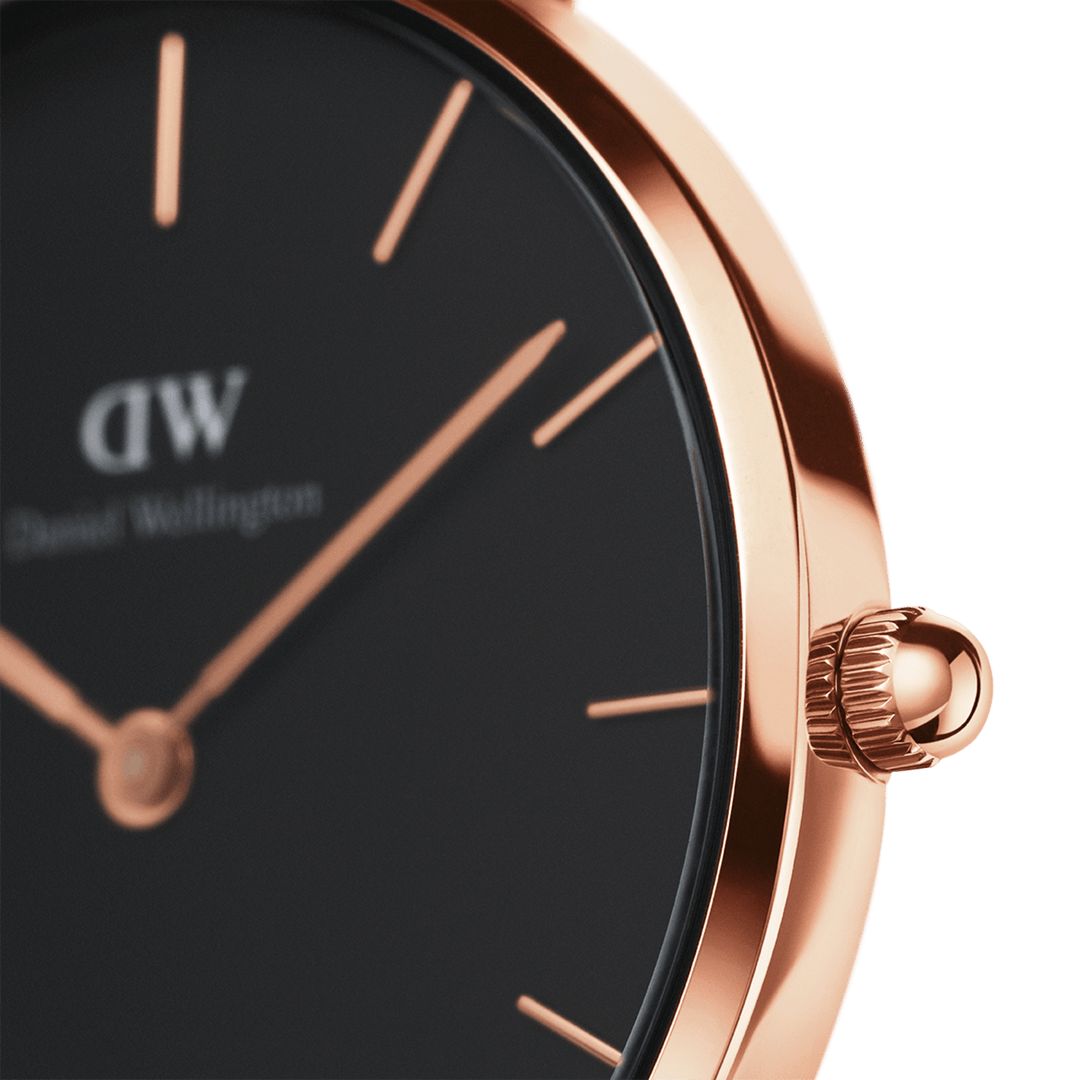 Daniel Wellington Petite 32mm Black Rose Gold Dial White Leather Strap DW00100283