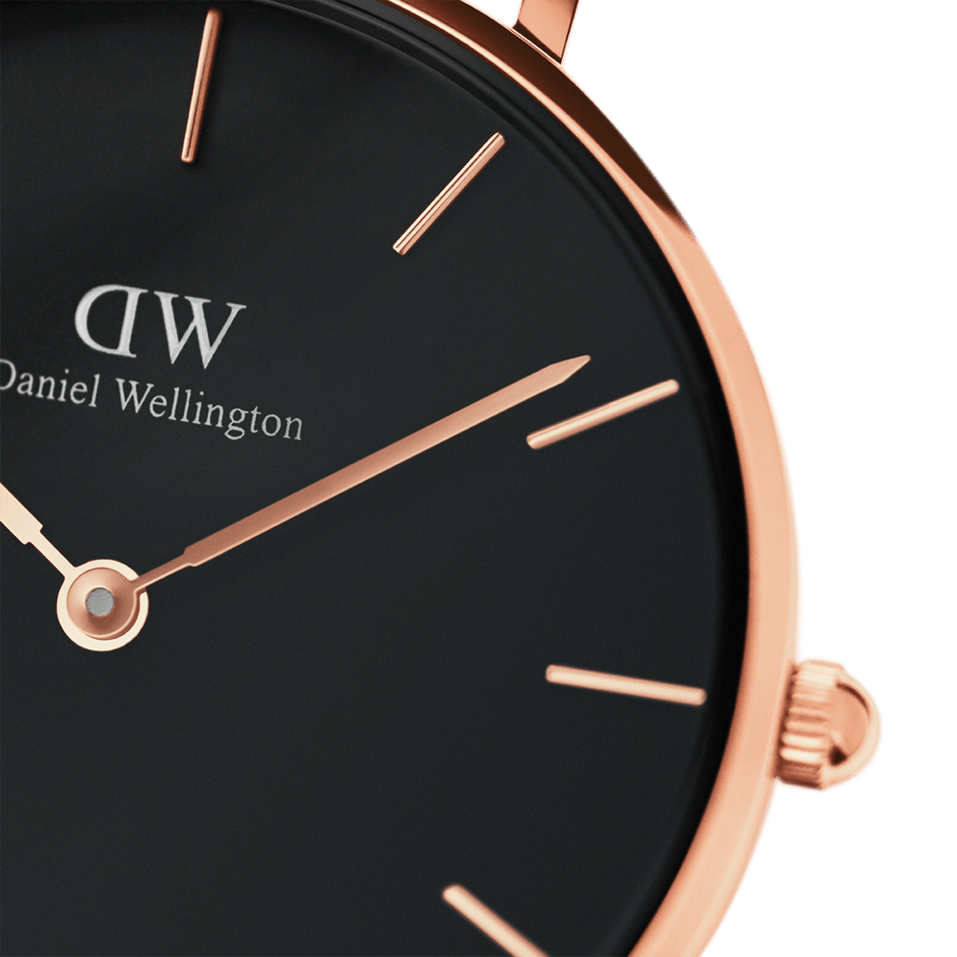 Daniel Wellington Petite 32mm Black Rose Gold Dial White Leather Strap DW00100283