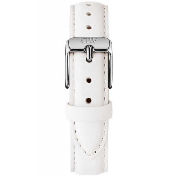 Daniel Wellington white genuine leather strap with silver buckle and DW branding detail
