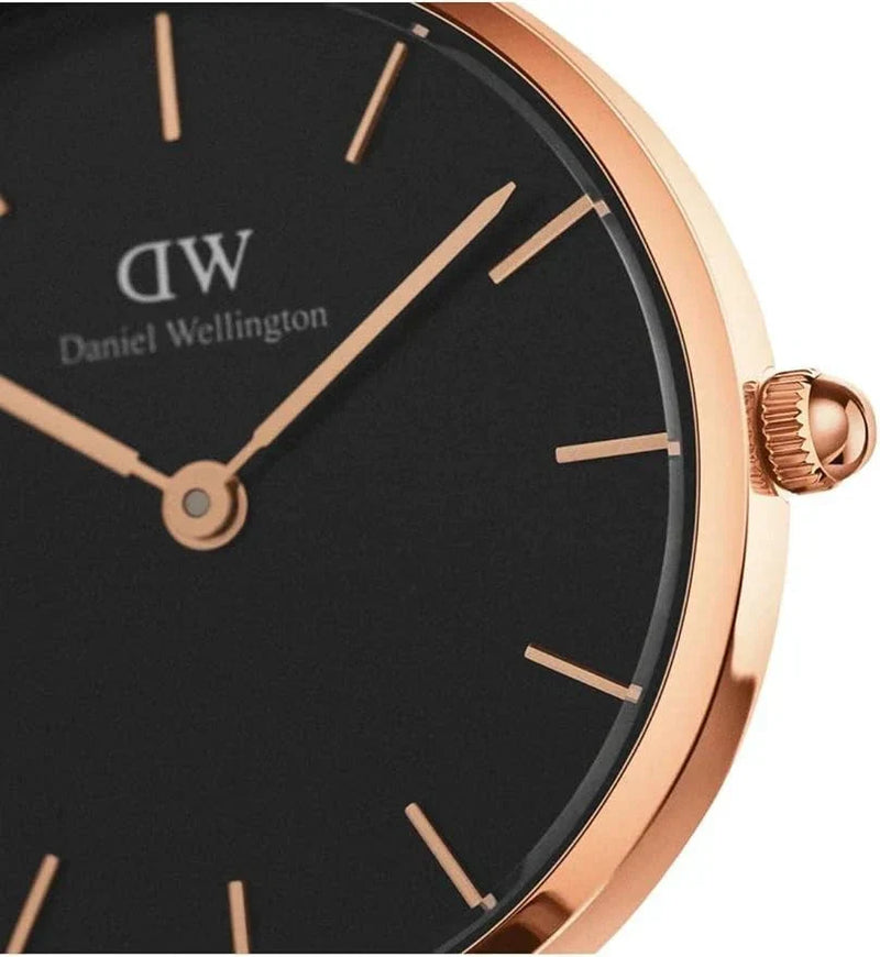 Daniel Wellington Petite St Mawes 32mm Watch Black Dial, Rose Gold Case, Brown Leather Strap- DW00100232