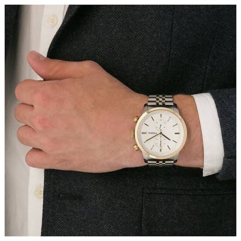 Fossil Townsman Chronograph Silver Dial Two-Tone Steel Men's Watch FS4785