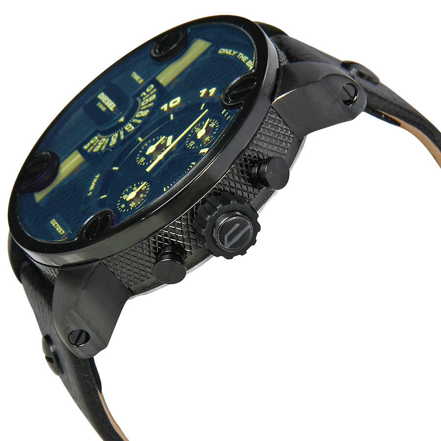 Diesel Big Daddy Chronograph Iridescent Dial Black Leather Men's Watch DZ7257