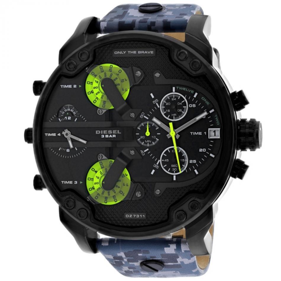 Diesel Big Daddy Camoflauge Genuine Leather GMT Men's Watch DZ7311