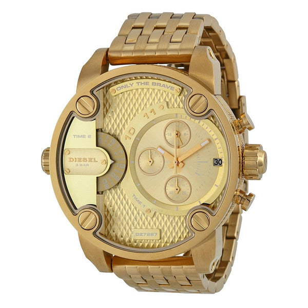 Diesel Big Daddy DZ7287 Gold Stainless Steel 2 Time Zones 30m Water Resistant