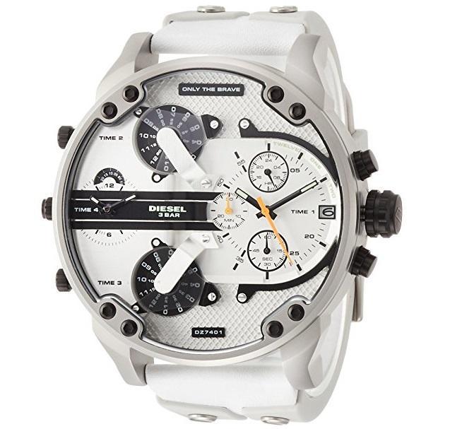 Diesel Mr Daddy 2.0 chronograph men's watch with white dial and multiple time zone subdials