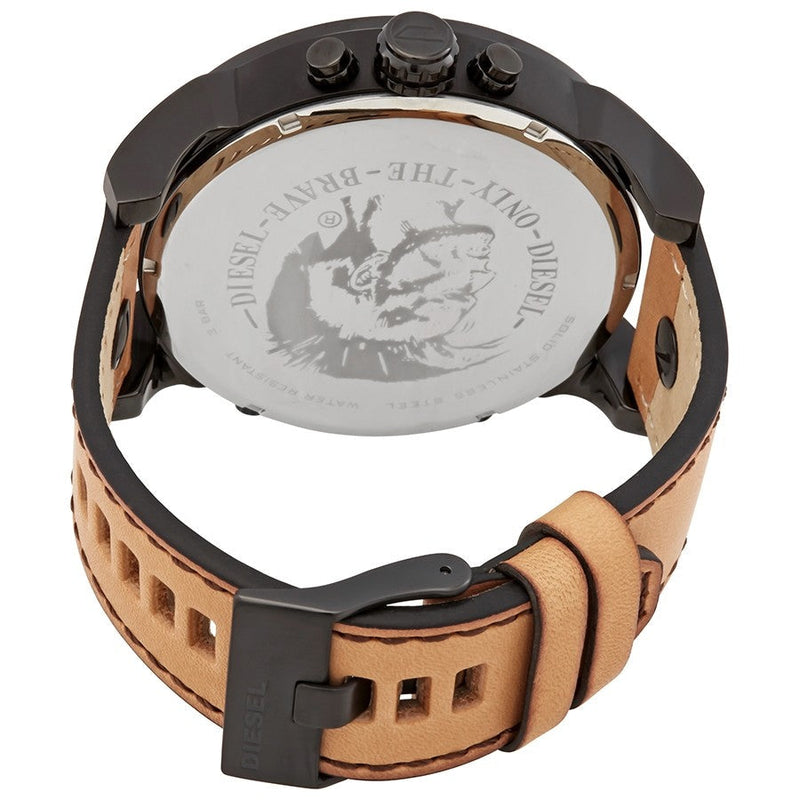 Diesel Big Daddy DZ7406 316L black stainless steel with genuine leather strap 30m water-resistant