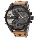Diesel Big Daddy DZ7406 316L black stainless steel with genuine leather strap 30m water-resistant