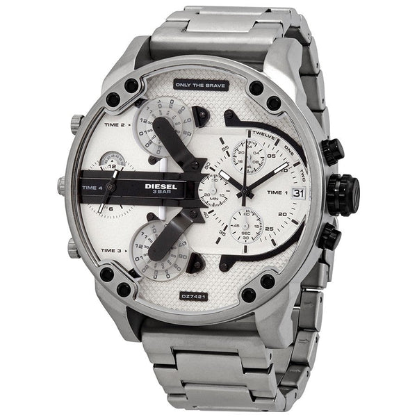 Diesel Big Daddy DZ7421 316L silver-tone stainless steel 30m water-resistant 4 time zones