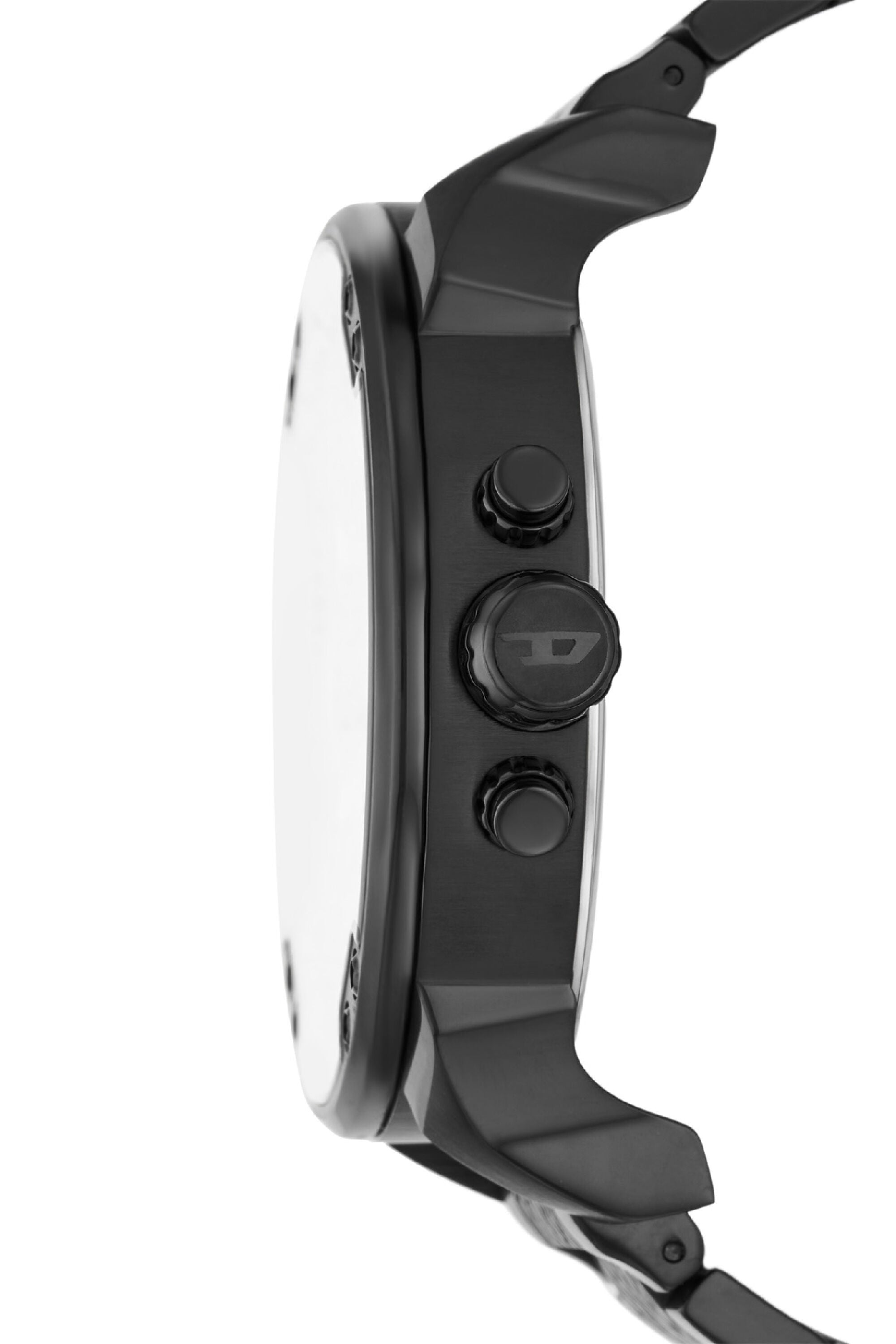 Diesel Mr. Daddy 2.0 DZ7468 side profile showing black-tone case with chronograph pushers