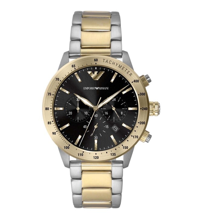 Emporio Armani AR11521 chronograph watch with two-toned steel and gold bracelet, black dial