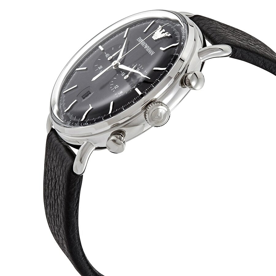 Emporio Armani Aviator watch angled view showing case profile and pushers