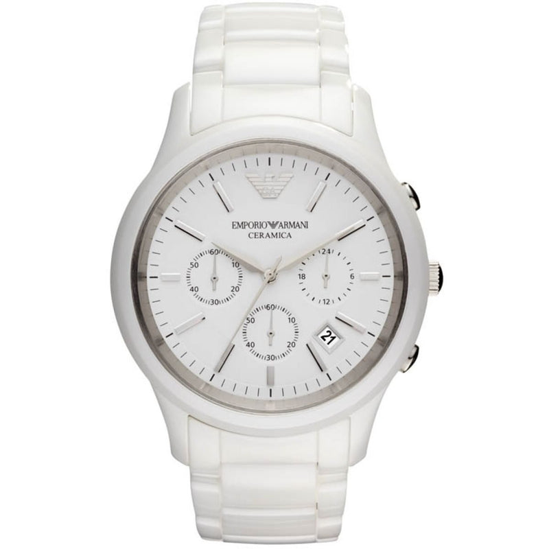 Emporio Armani Ceramica Chronograph White Dial Men's Watch AR1453 - BigDaddy Watches