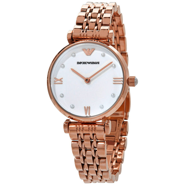 Emporio Armani Gianni T-Bar Quartz White Dial Ladies Watch #AR11267 - Big Daddy Watches