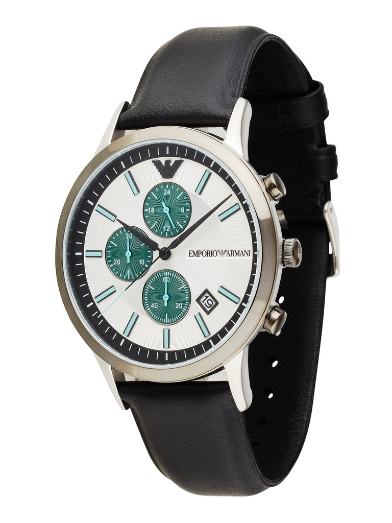 Emporio Armani Renato Chronograph Black Genuine Leather Men's Watch - AR11473