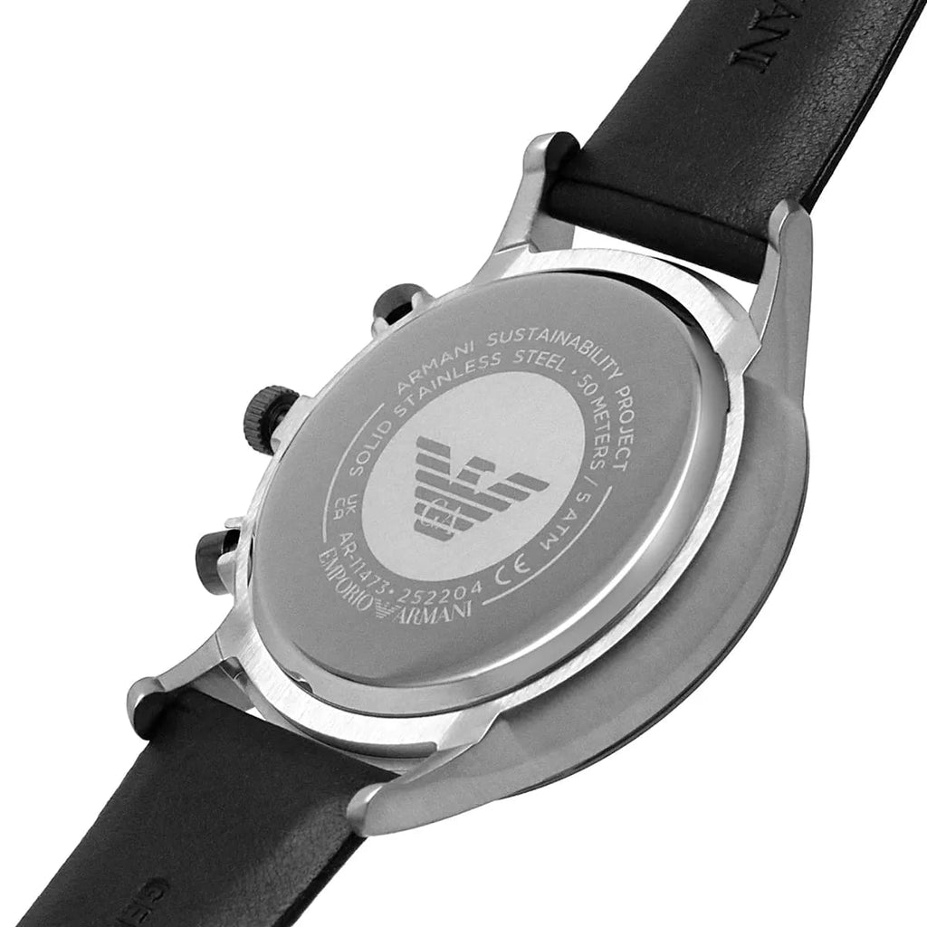 Emporio Armani Renato Chronograph Black Genuine Leather Men's Watch - AR11473